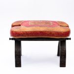 Elegant Moroccan Leather and Wood Stool: A Handcrafted Masterpiece