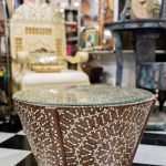 Moroccan Engraved Wooden Table with Glass Top