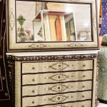 Moroccan Artisanal Wooden Sideboard with Matching Mirror